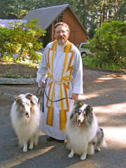 Nigel Taber-Hamilton with Bonnie and Dougal